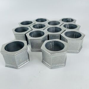 Vtg Wilton Columbia Hexagon Metal Pewter Napkin Rings Set of 12 USA 2"x1.5" 1972